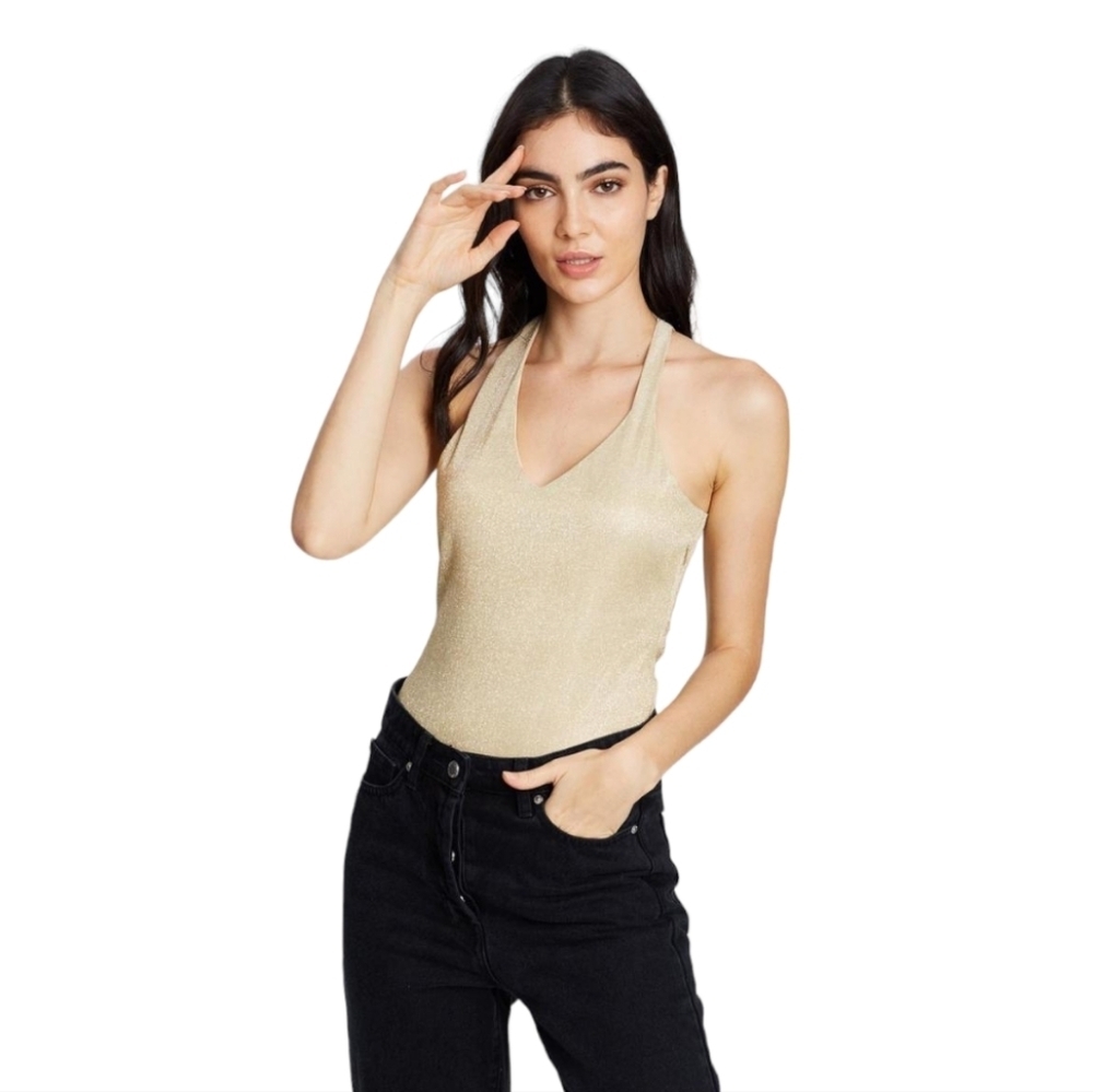 Electra‎ Bodysuit Gold | BSSA Womens Top SZ SMALL NWT